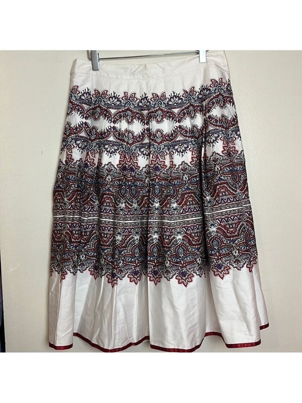 Talbots Pleated Paisley Print A-line Midi Skirt